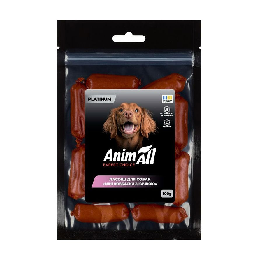 Ласощі для собак AnimAll Platinum Міні ковбаски з качкою, 100 г