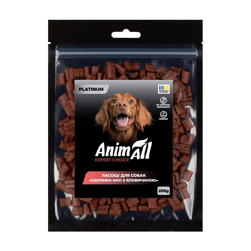 Ласощі для собак AnimAll Platinum Соломка міні з яловичиною, 200 г